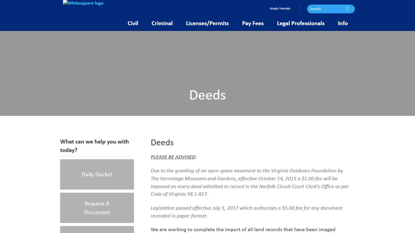 Deeds - Norfolk Circuit Court Clerk’s Office